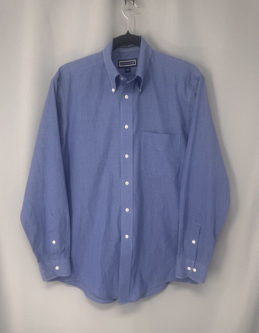 Savile Row Shirt Mens 15.5 34/35 Blue Button Up Check Business Casual Date Night